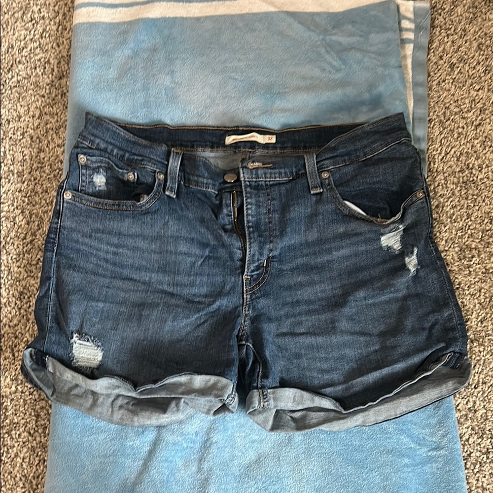Levi's Blue Distressed Jean Shorts Relaxed Fit